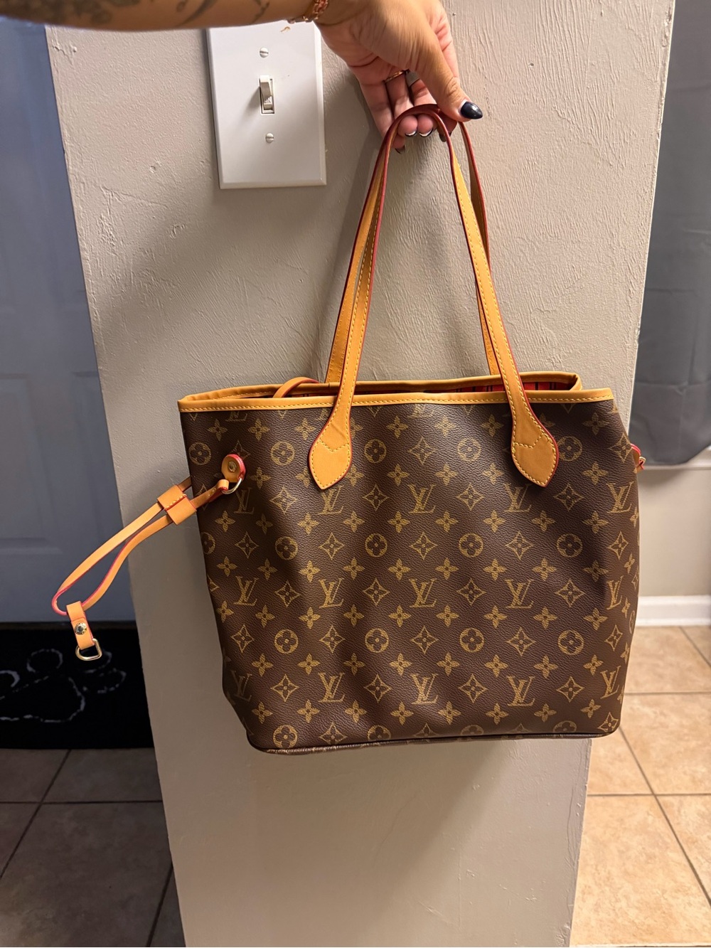 Designer Monogram Canvas Tote with Yellow-Tan Leather Trim